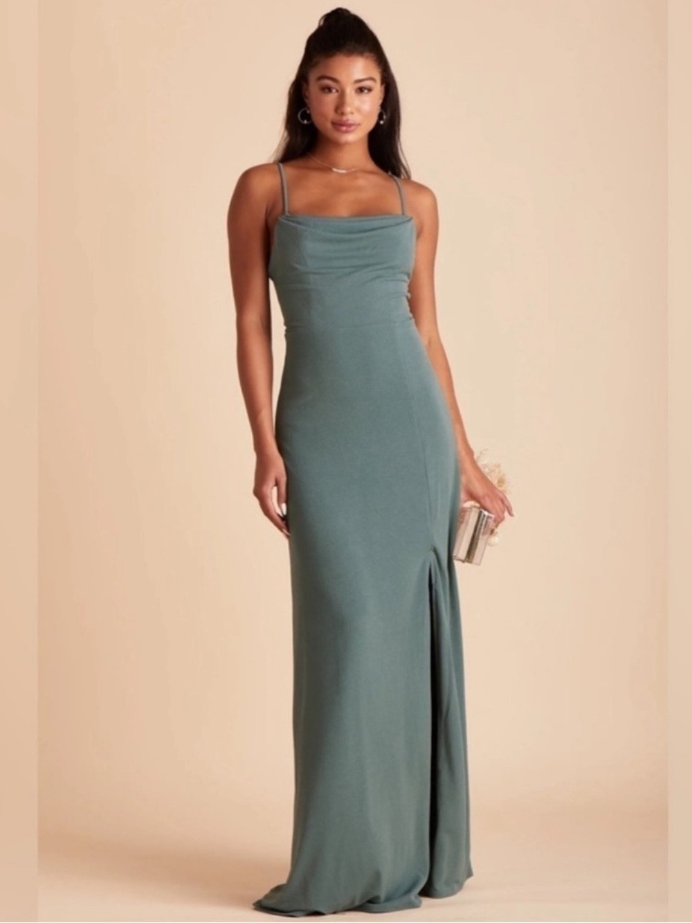 Birdy Grey Ash Crepe Bridesmaid Maxi Dress Sea Glass Green Size Medium